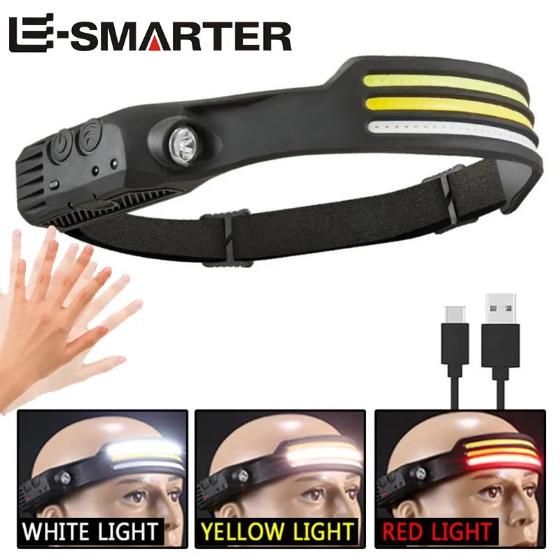 6 Modes LED Induction Headlamp COB Sensor Head Lamp Rechargeable Built-in Battery Flashlight Outdoor Work Lighting Headlights