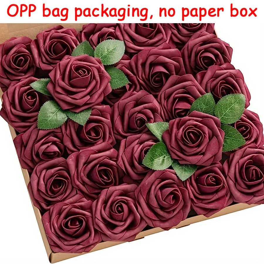 25pcs Artificial Roses with Stems – Fake Flowers for DIY Wedding Bouquets, Centerpieces & Home Decorations