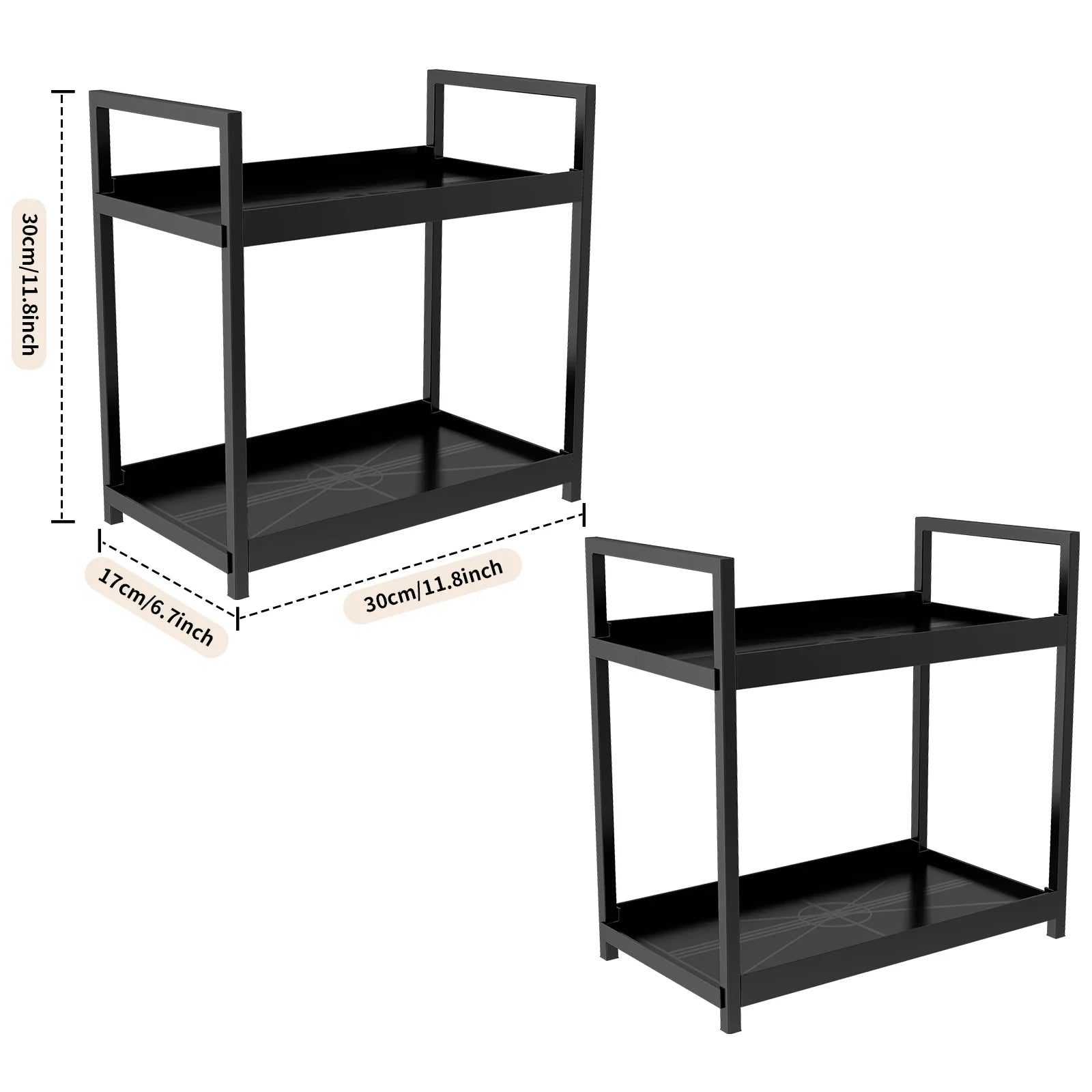 2-Tier Multifunctional Countertop Storage Rack – Large-Capacity Bathroom Cosmetic & Kitchen Spice Holder in Black and White