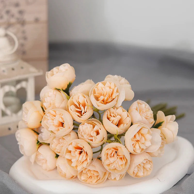 27 Heads Artificial Silk Pink Peony Rose Bouquet for Home Wedding Decoration