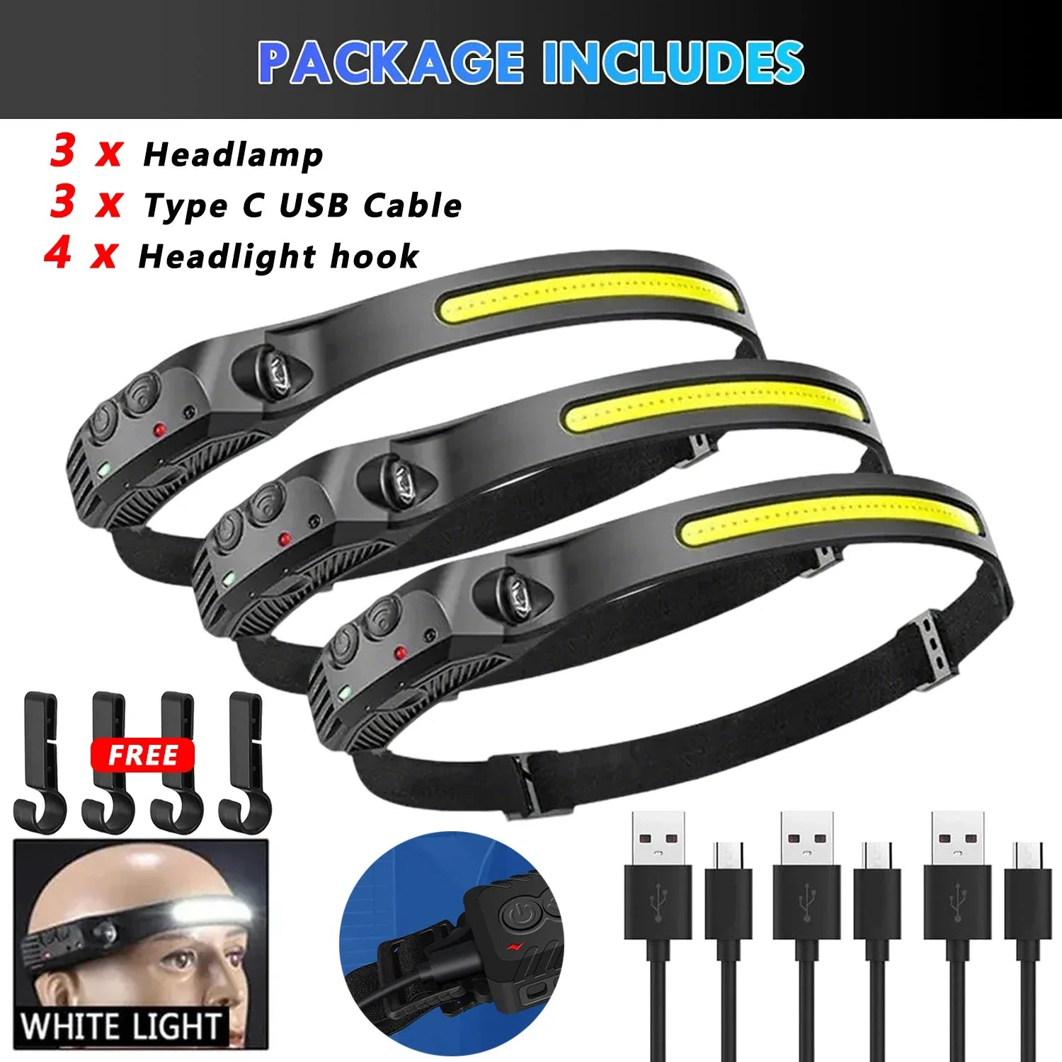 6 Modes LED Induction Headlamp COB Sensor Head Lamp Rechargeable Built-in Battery Flashlight Outdoor Work Lighting Headlights