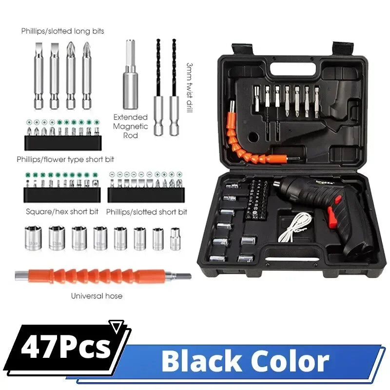 47PCS Cordless Electric Screwdriver Set – Rechargeable 3.6V Power Tool for Household Repair & Assembly