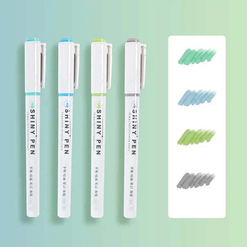 4 Colors Shining Highlighter Pens – Kawaii School Markers for Notes & Journals