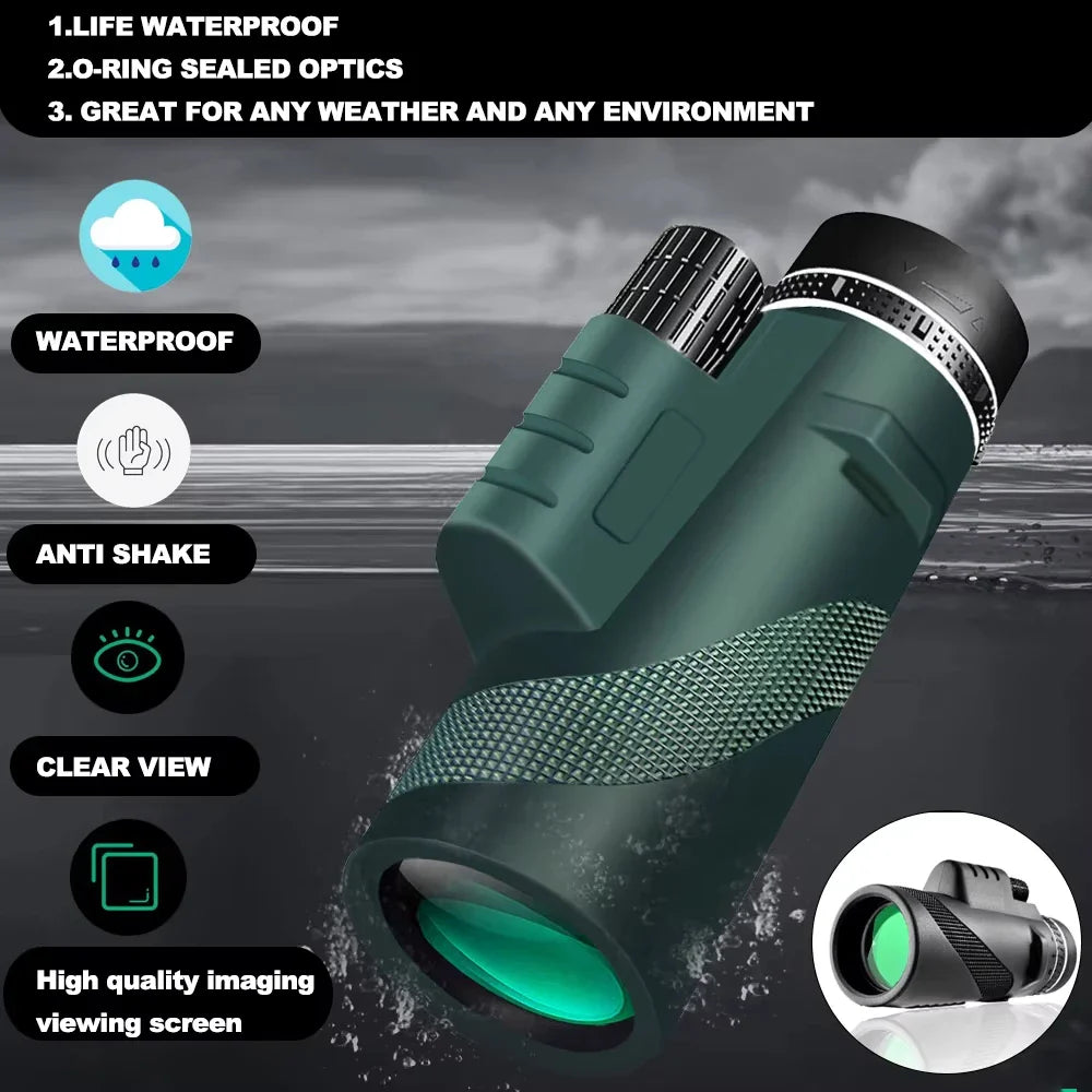 80x100 Monocular Telescope with Tripod & Phone Clip – High Magnification Outdoor Camping & Hiking Telescope