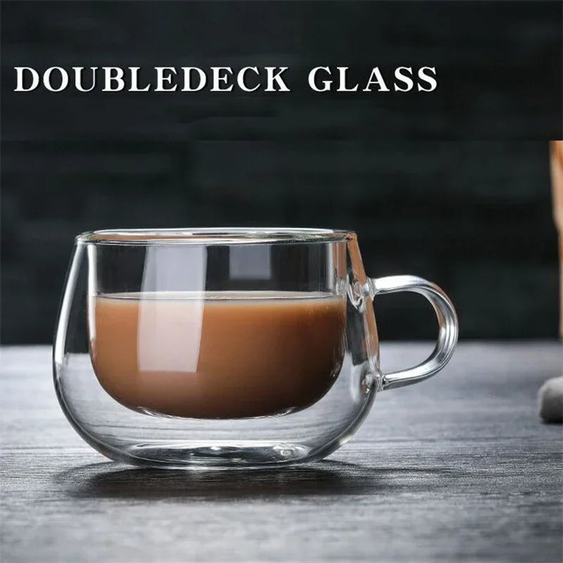 150-350ml Heat Resistant Double Wall Borosilicate Glass Coffee Mug with Handle – Insulated Clear Glass Cup for Milk, Water & Hot Drinks, Perfect Gift