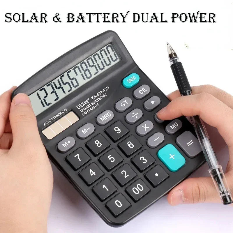 12-Digit Large LCD Display Calculator – Standard Function Solar & Battery Dual Power Desktop Calculator for Home & Office
