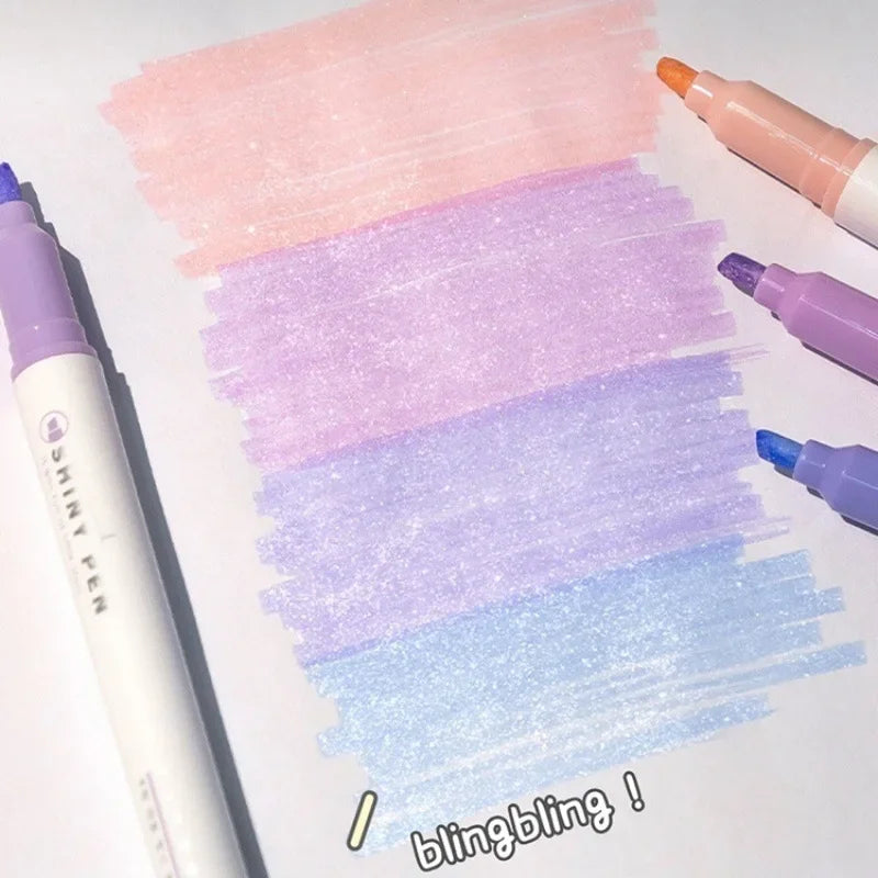 4 Colors Shining Highlighter Pens – Kawaii School Markers for Notes & Journals