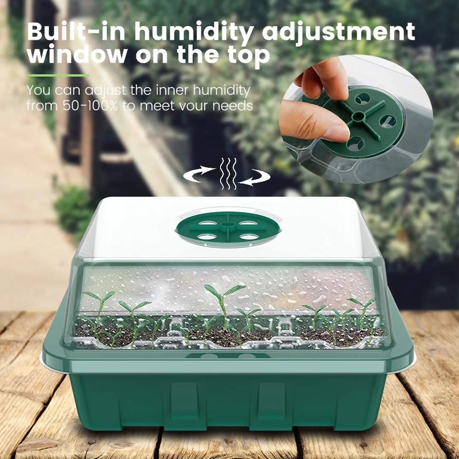 12-Hole Seed Starter Tray – Adjustable Germination Box with Ventilation Lid