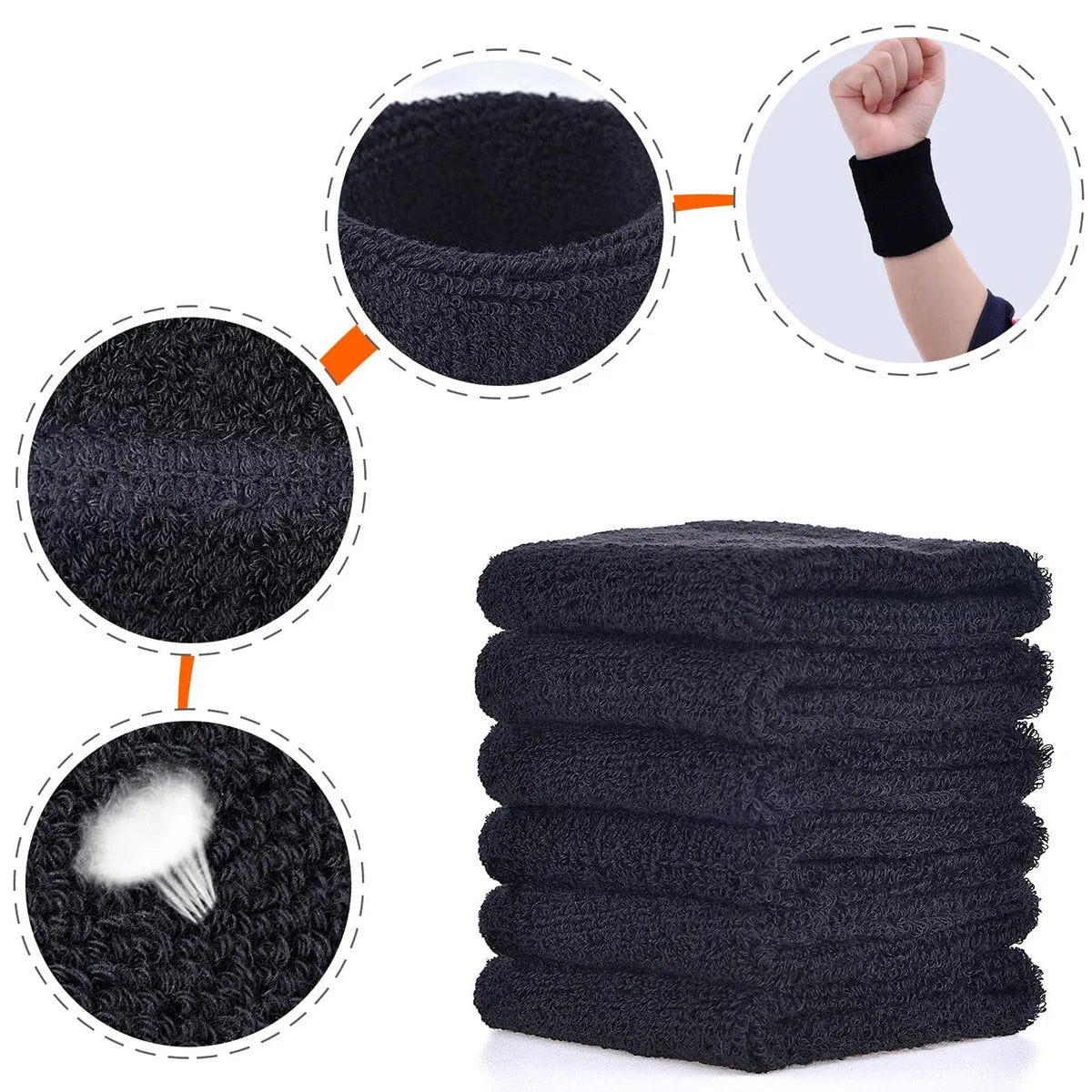 6pcs Sports Wristbands – Moisture-Wicking Sweat Absorbing Wrist Guards for Tennis, Basketball & Running
