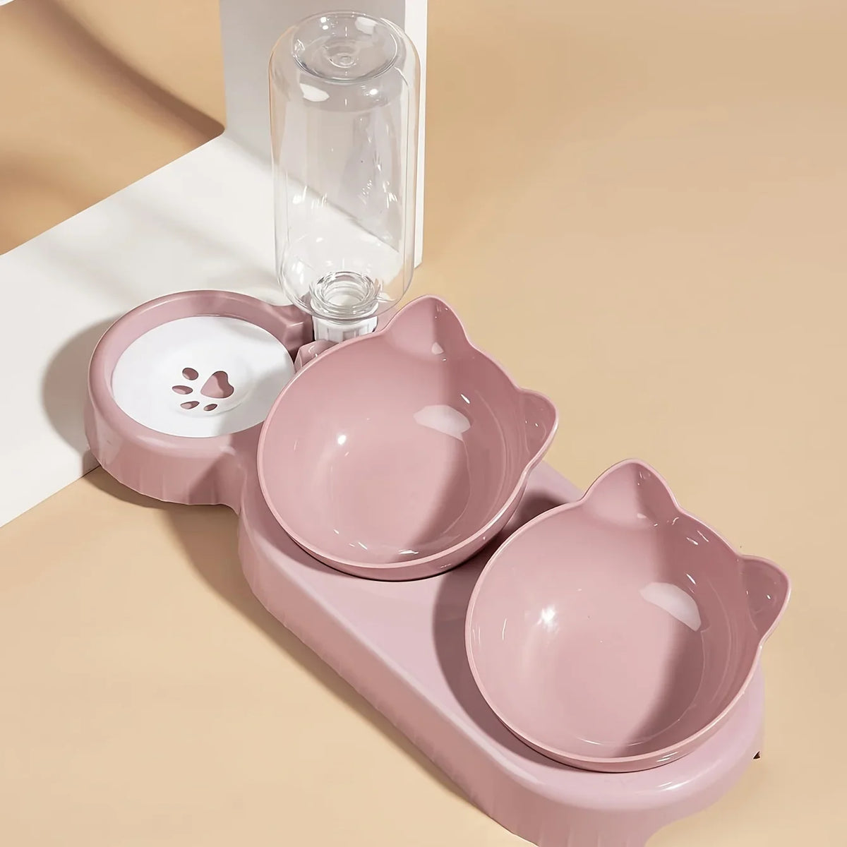 3-in-1 Pet Bowls with Gravity Water Feeder – Tilted Cat Food and Water Bowl Set with Neck Protection