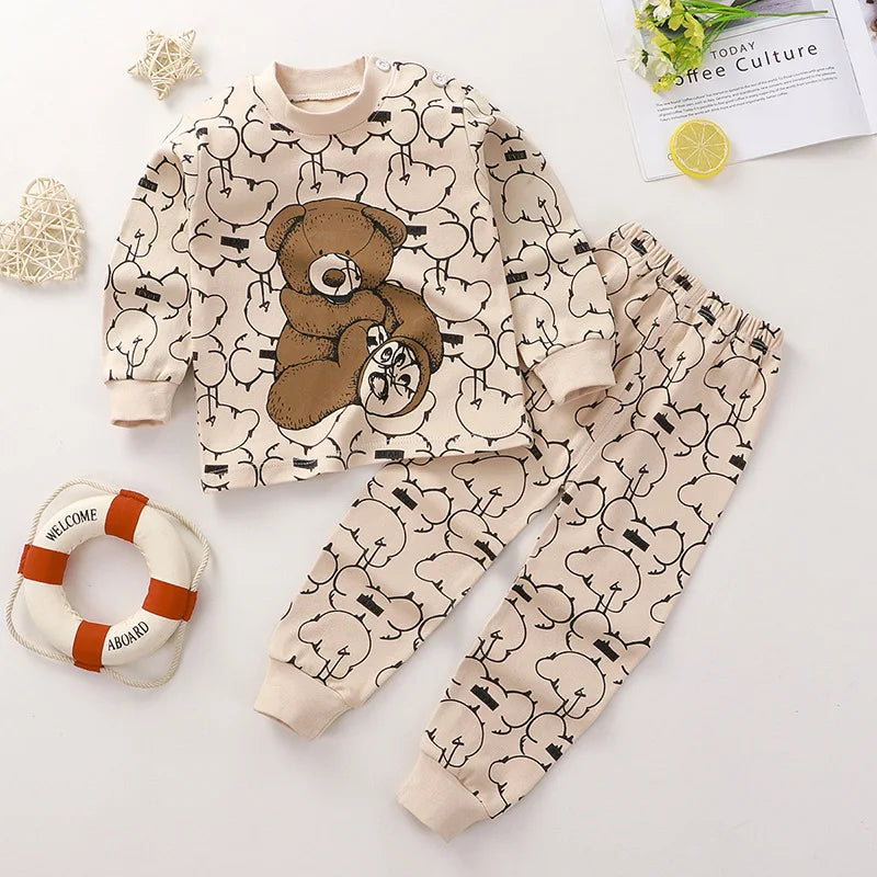 2024 New Baby Cotton Pajamas Set – Children’s Long T-Shirt & Pants Class Suit for Boys and Girls