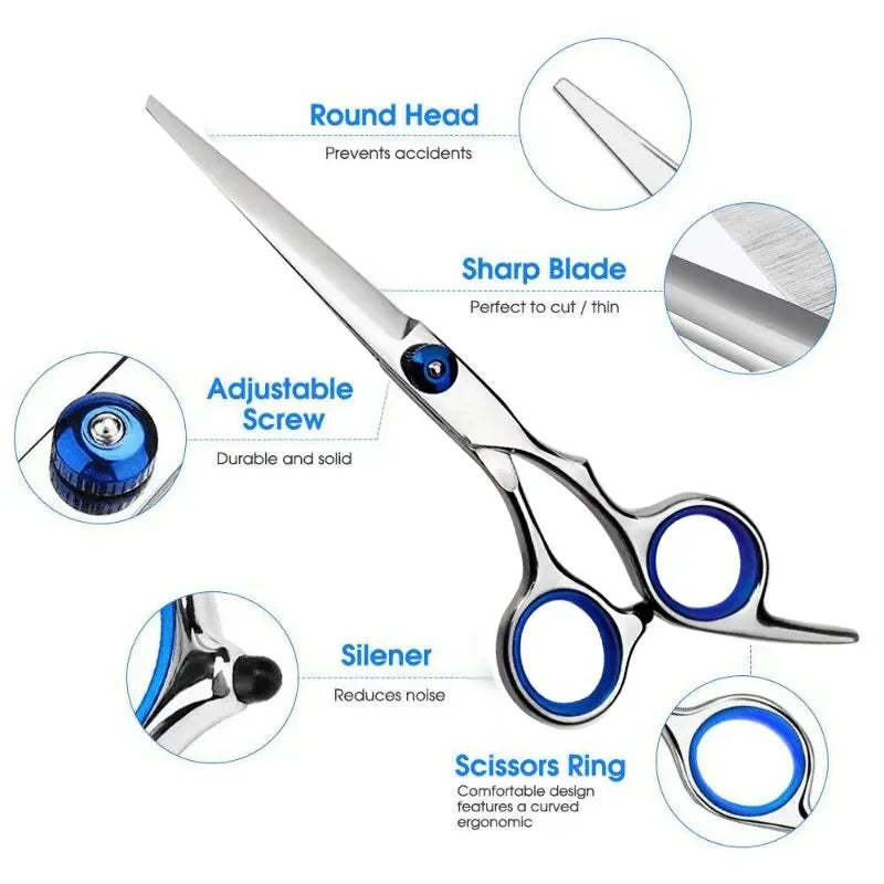 6.0" Japanese Steel Hairdressing Scissors – Barber-Grade Cutting & Thinning Shears with Razor Comb Set