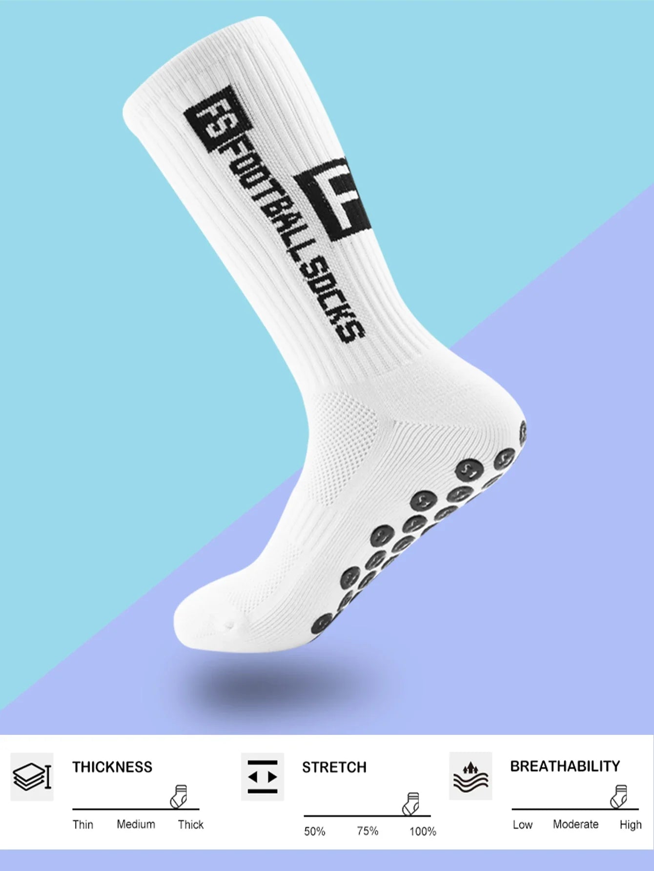 4 Pairs Men’s Soccer Grip Socks – Non-Slip Athletic Socks with Cushion Pads