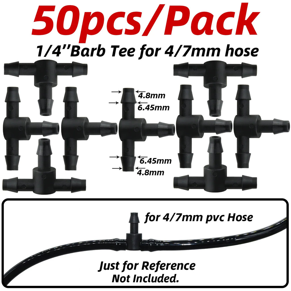 4/7mm Barbed Drip Irrigation Connectors – 1/4" Tubing Hose Fittings for Garden, Lawn & Flower Pots (1-50pcs)