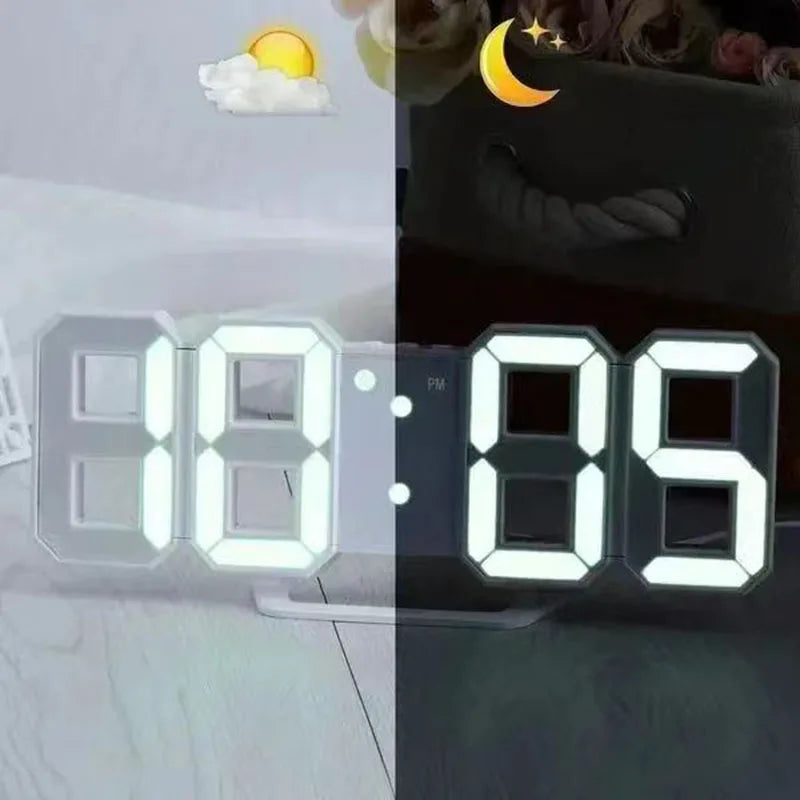 3D Digital Wall Clock Decoration – LED Electronic Clock with Glow Night Mode & Adjustable Settings for Home & Living Room Decor