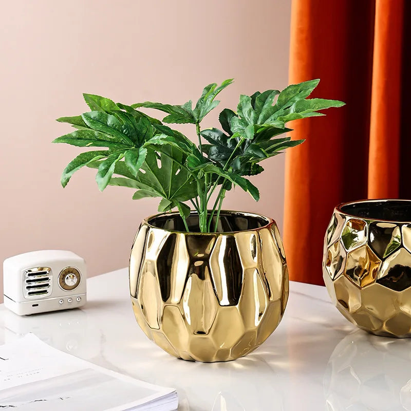 1Pc Nordic Ceramic Flower Pot – Geometric Planter for Office, Balcony, or Coffee Table Decor