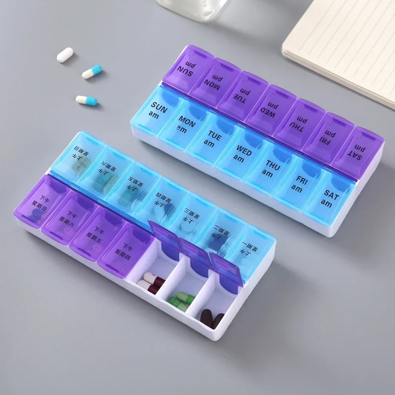 7-Day Travel Pill Organizer – Portable Weekly Pill Case with 14 Grids for Vitamins & Medications