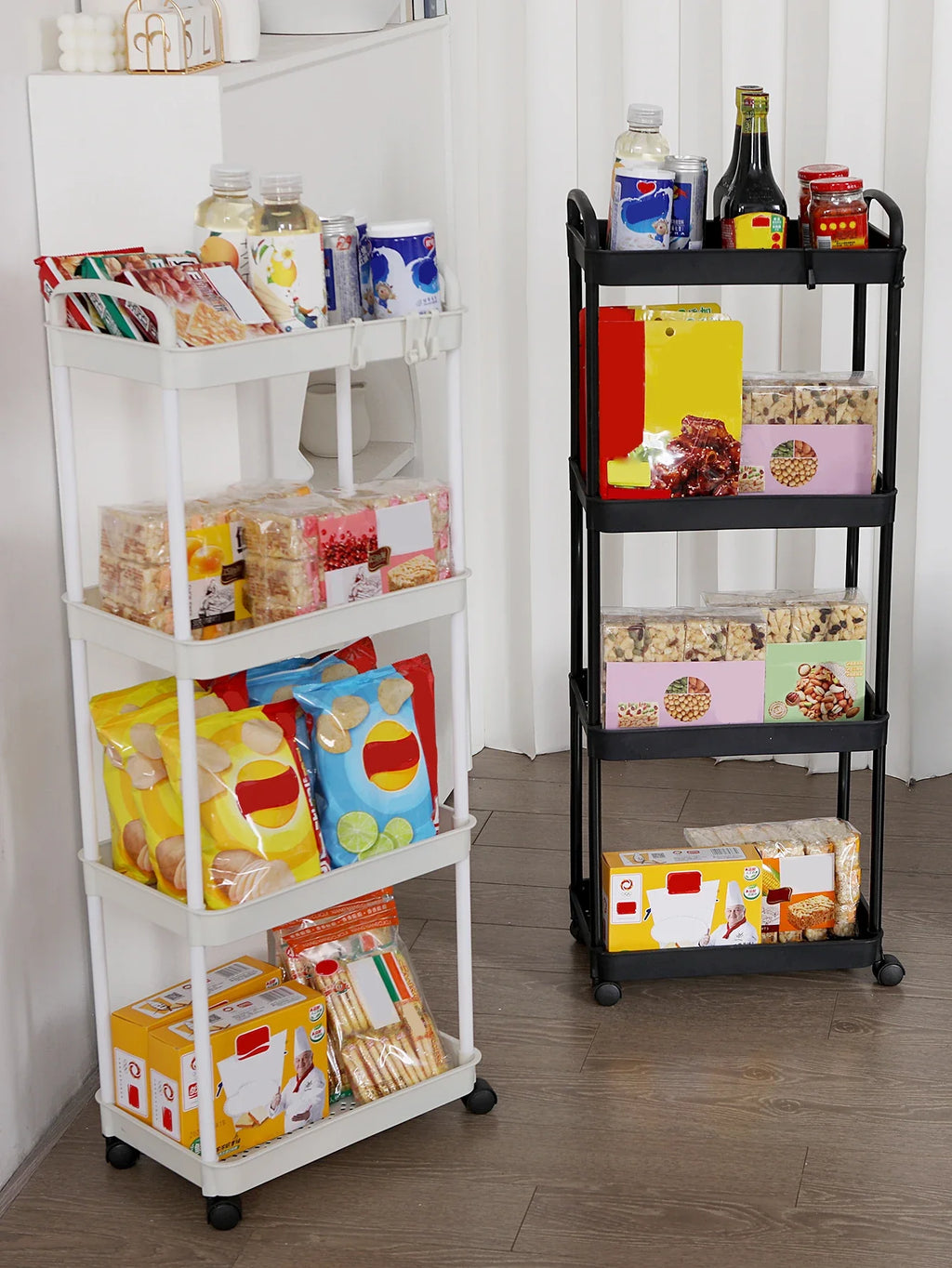 3/4-Tier Multi-Layer Rolling Storage Cart – Mobile Kitchen, Bathroom & Bedroom Organizer with Lockable Wheels