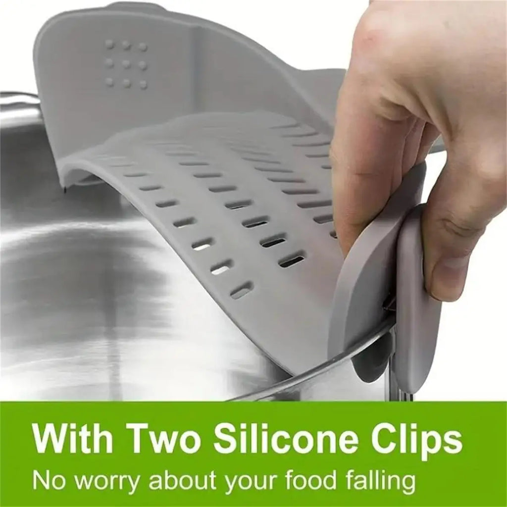 1Pc Clip-On Pot Strainer – Adjustable Silicone Strainer for Pots, Pans & Bowls