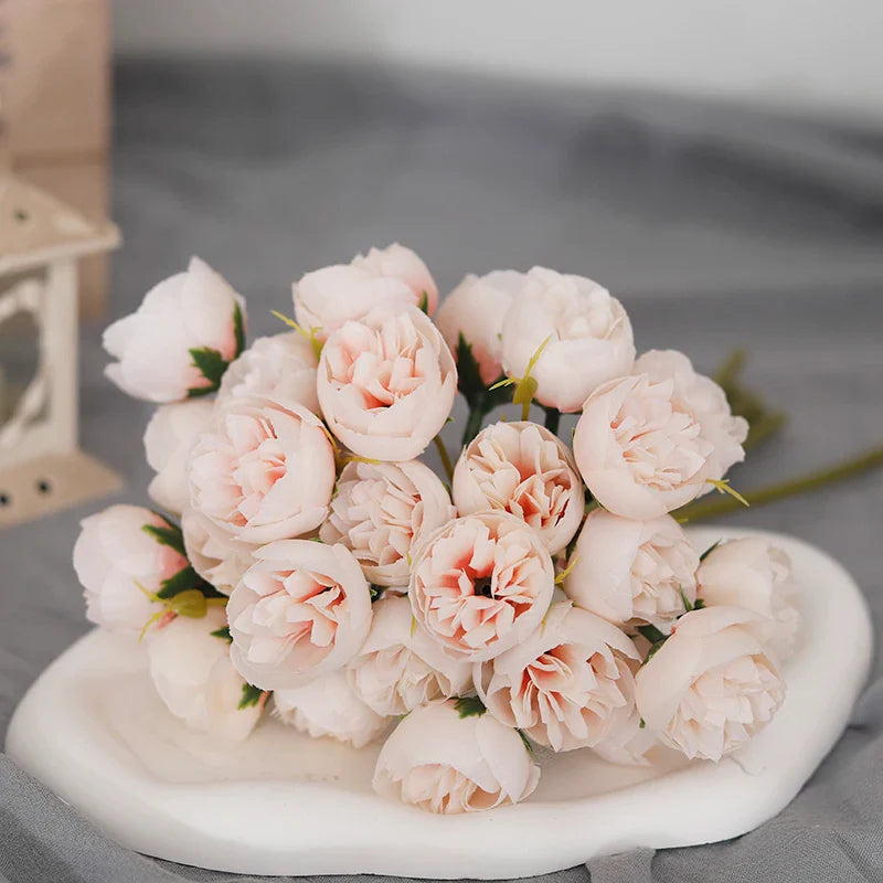 27 Heads Artificial Silk Pink Peony Rose Bouquet for Home Wedding Decoration