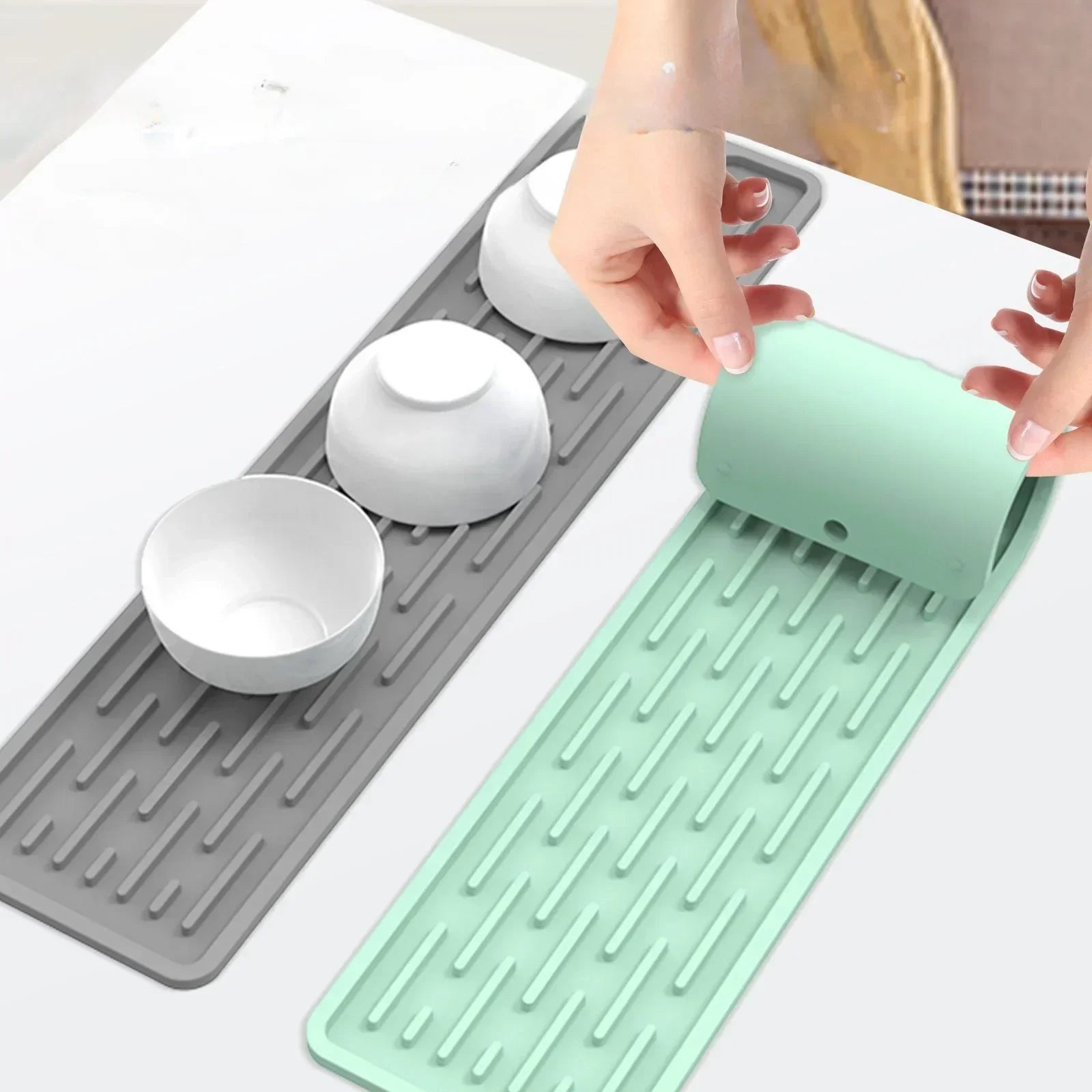 55/35cm Silicone Tableware Cushion Anti Slip Sink Tray Kitchenware Protection Mat Dish Drying Cushion Pad Storage Sink Drain Mat