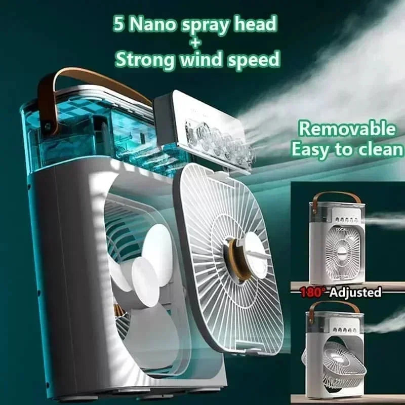 3-in-1 Household Air Cooler Fan – LED Night Light, Humidifier & USB-Powered Mini Air Conditioner