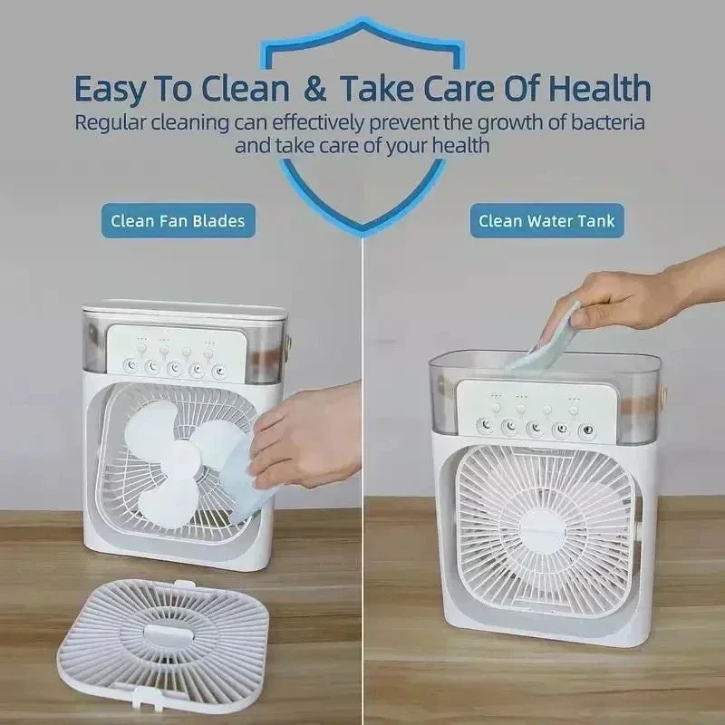 3-in-1 Household Air Cooler Fan – LED Night Light, Humidifier & USB-Powered Mini Air Conditioner