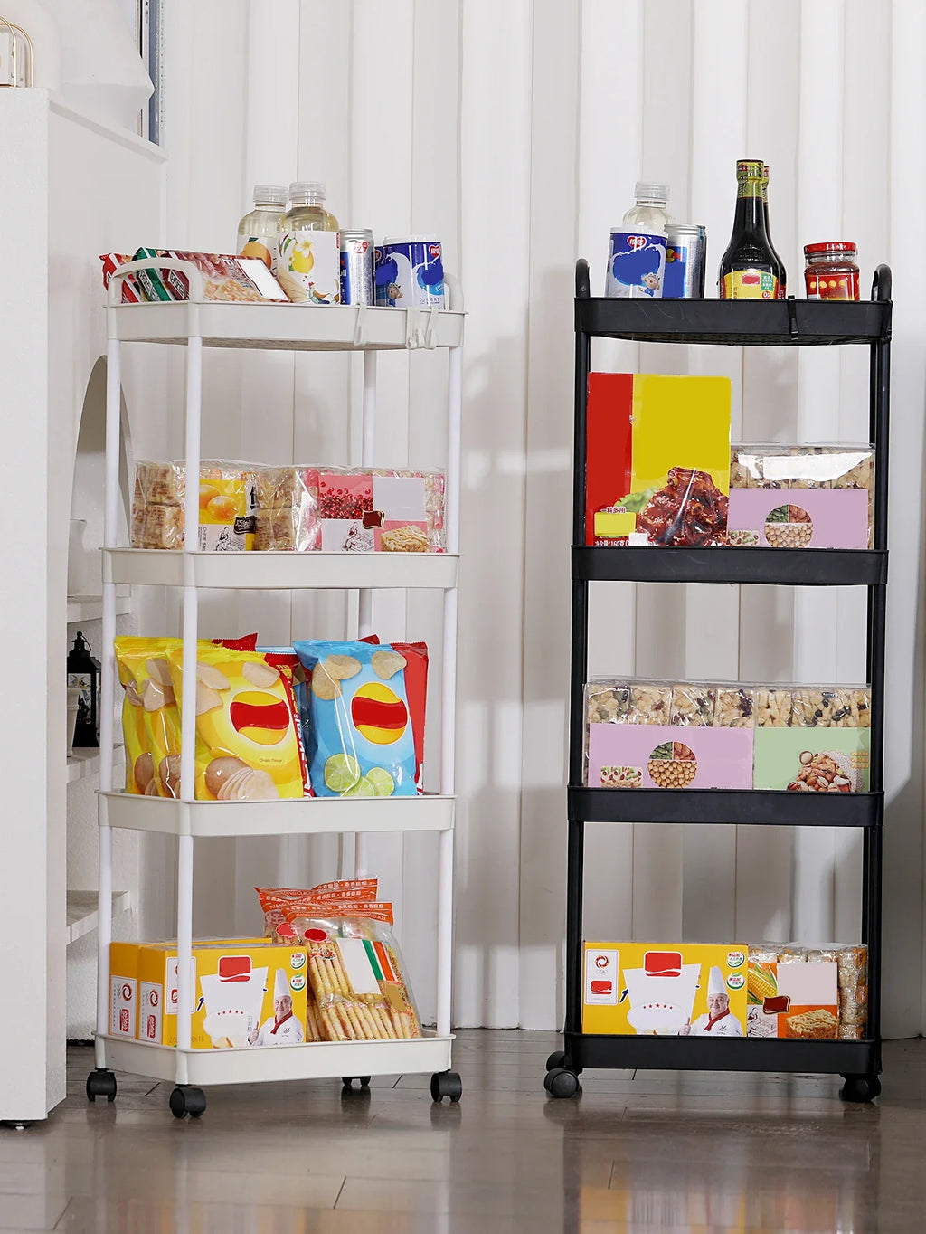 3/4-Tier Multi-Layer Rolling Storage Cart – Mobile Kitchen, Bathroom & Bedroom Organizer with Lockable Wheels