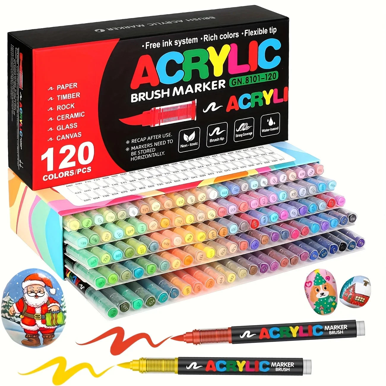 12-120 Colors Acrylic Paint Pens – Brush Tip Markers for Rock, Wood, Canvas & DIY Crafts