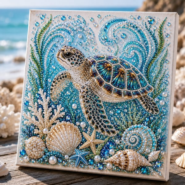 Ocean Theme Pearl Art DIY Kit – Relaxing DIY Craft to Create Stunning Coastal Artwork