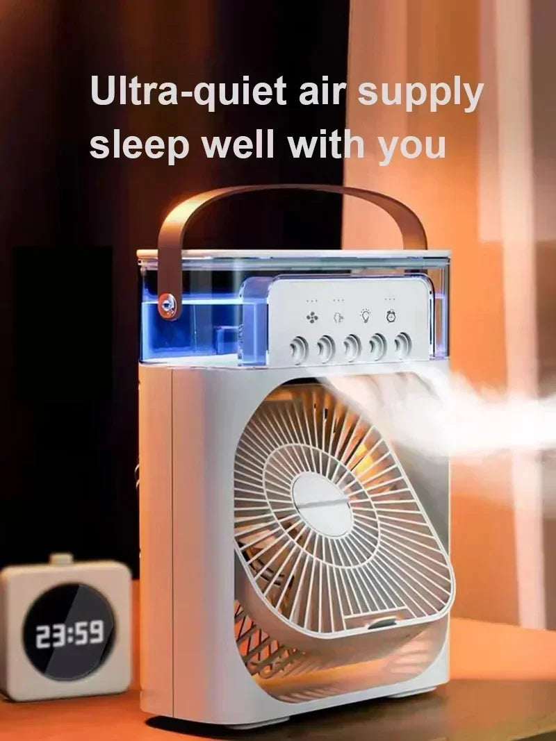 3-in-1 Portable Air Cooler Fan – Mini USB Humidifier, Air Conditioner & LED Night Light for Home, Office & Travel