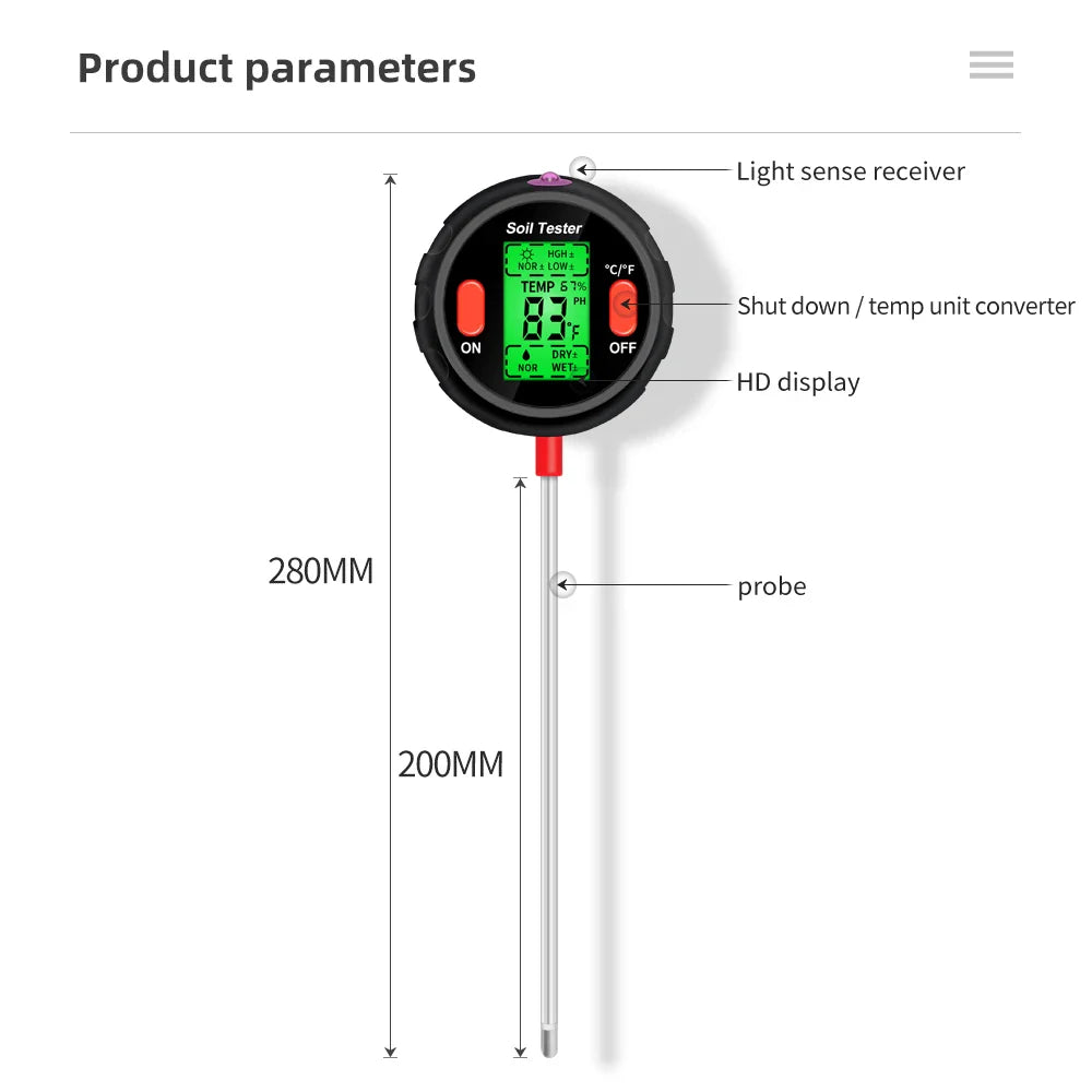 5-in-1 PH Soil Tester – Portable Moisture Meter, Thermometer, Humidity & Water Analyzer for Gardening & Hydroponics