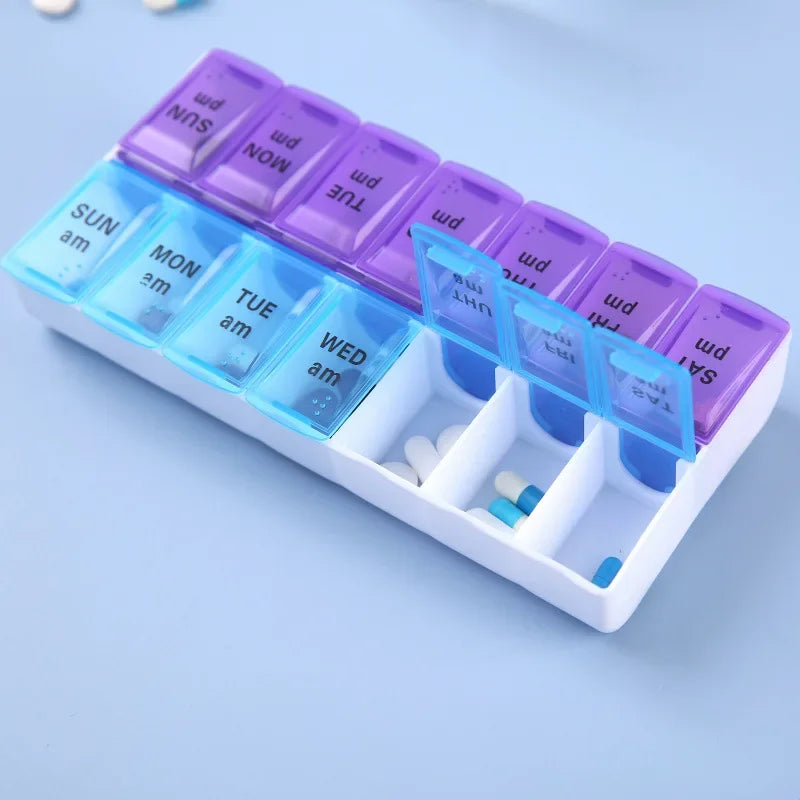 7-Day Travel Pill Organizer – Portable Weekly Pill Case with 14 Grids for Vitamins & Medications