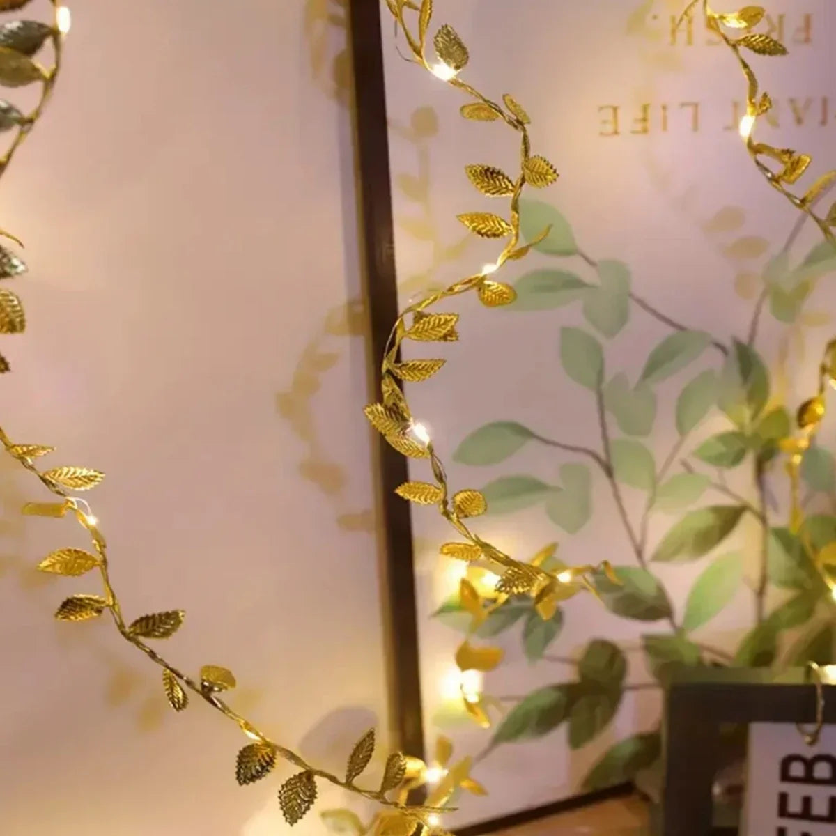 20/50/100LEDs Golden Silver Tiny Leaves Fairy Light Battery Powerd Artificial Plant Garland Vine Lights for Wedding Home Party