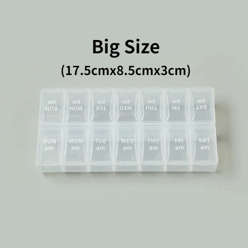 7-Day Travel Pill Organizer – Portable Weekly Pill Case with 14 Grids for Vitamins & Medications
