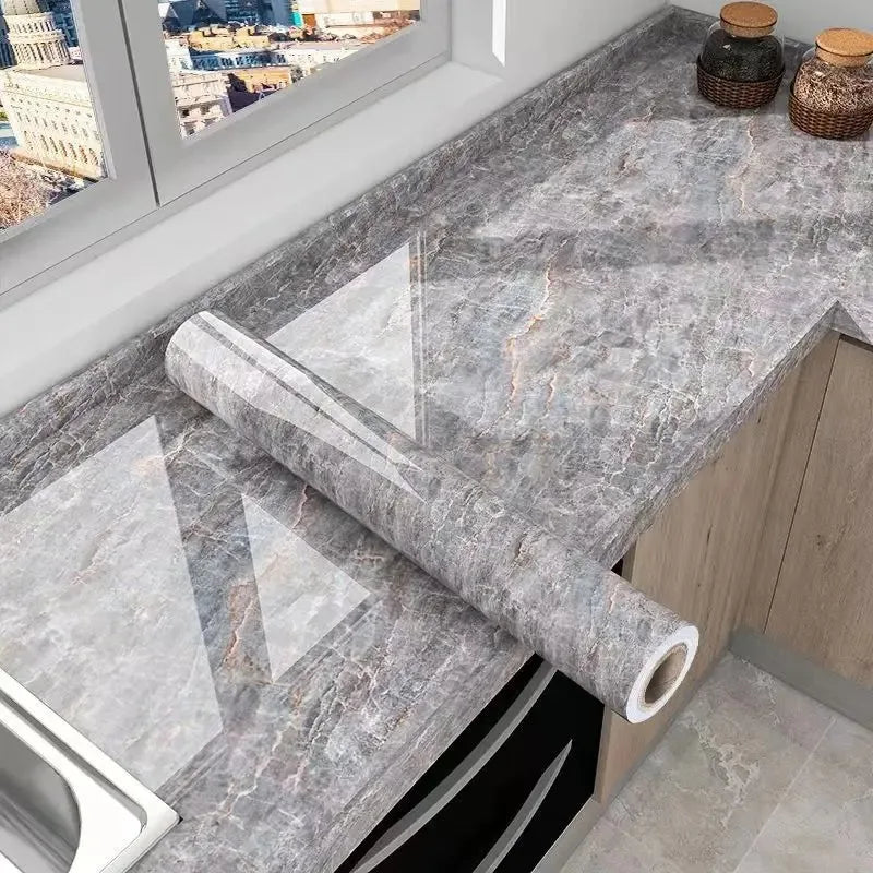 40cm Self-Adhesive Marble Wallpaper – Waterproof & Oil-Proof PVC Peel and Stick Wall Decor for Kitchen & Home