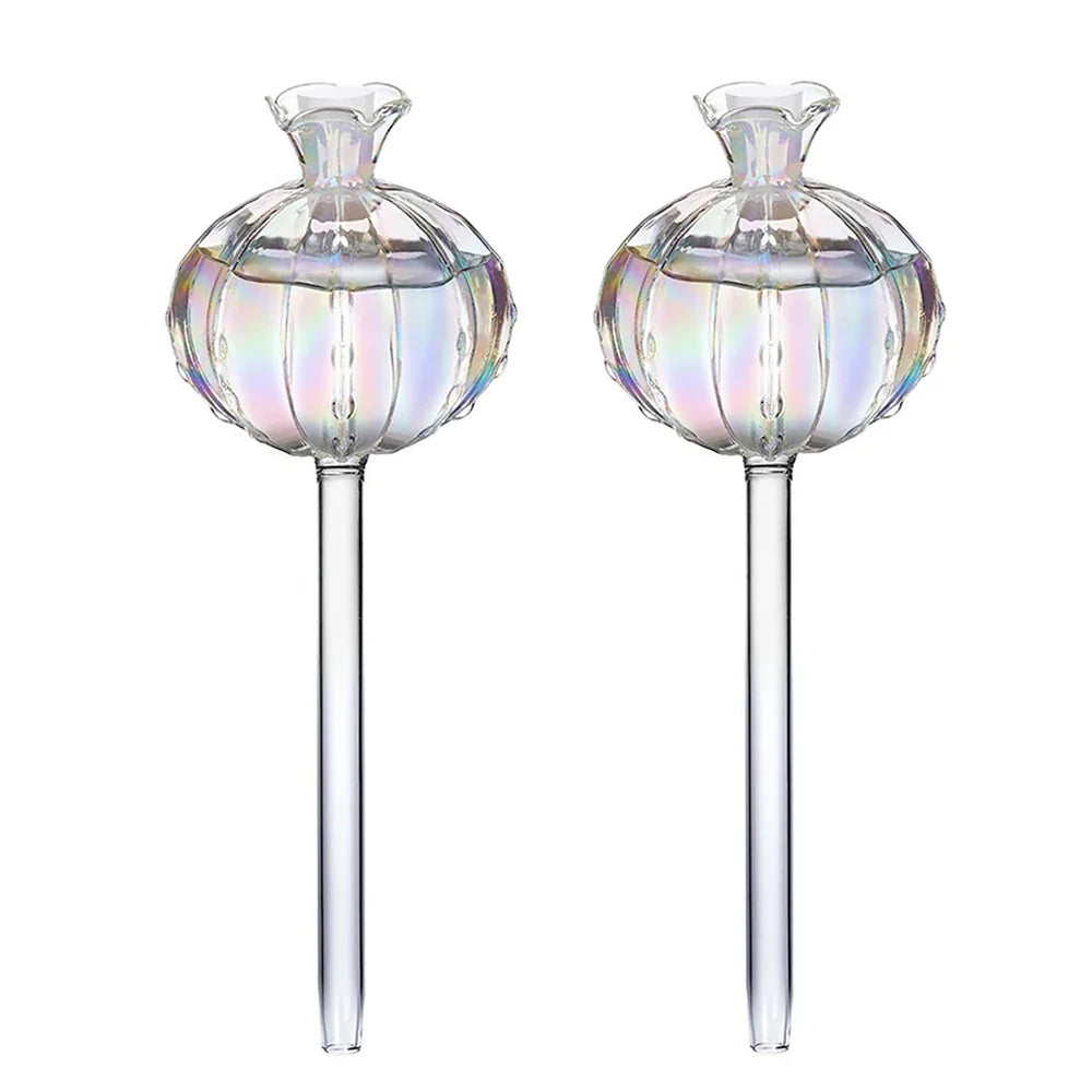 2PCS Glass Pomegranate Flower Watering Globes – Decorative Self-Watering Tools for Indoor & Outdoor Plants