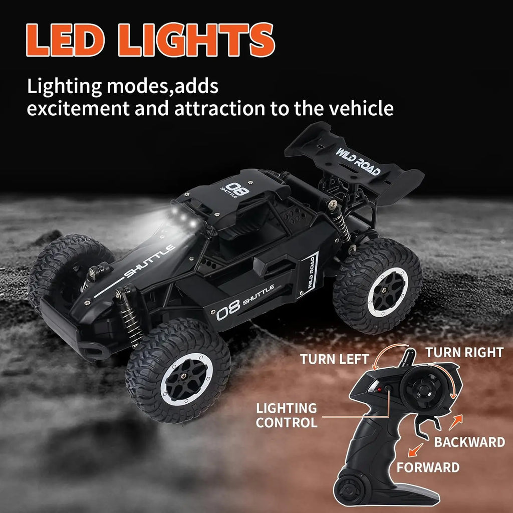 1:16 High-Speed 2WD Off-Road RC Car – 2.4G Remote Control Climbing Vehicle with LED Lights for Kids