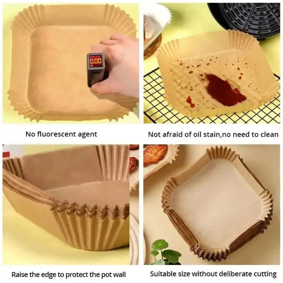 50/100PCS Air Fryer Special Paper Tray Household High Temperature Resistant Oil Absorbing Paper Pad Square Baking Paper Kitchen