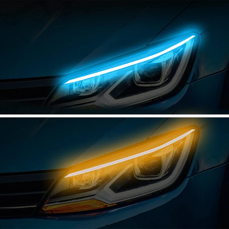 2pcs LED Car DRL Daytime Running Light Flexible Waterproof Strip 12V Auto Headlights White Turn Signal Yellow Brake Flow Lights