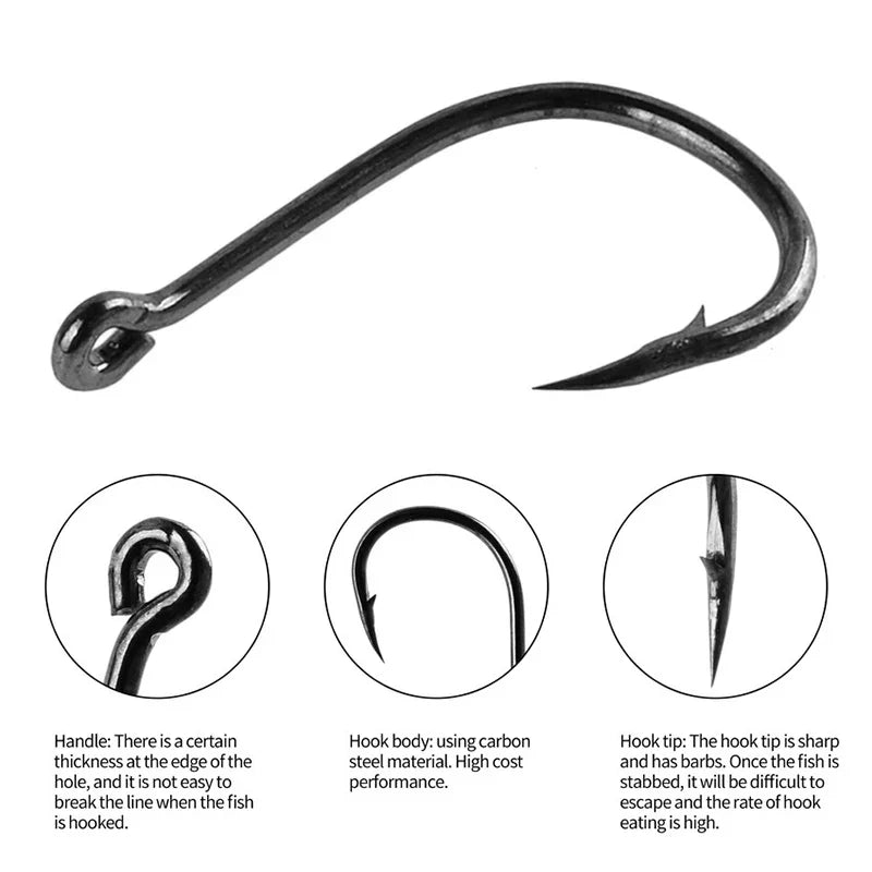 100Pcs High Carbon Steel Fishing Hooks Set – Assorted Barbed Carp Hooks for Fly & Jig Fishing