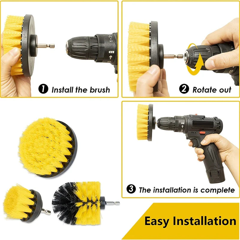3pcs Drill Brush Attachment Set – Power Scrubber Brush for Bathroom, Tile Grout, Carpet & Tub Cleaning