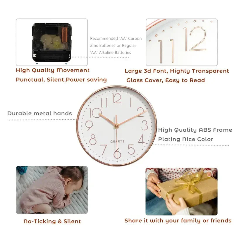 8-Inch Silent Quartz Wall Clock – Minimalist Digital Home Decor for Living Room & Bedroom
