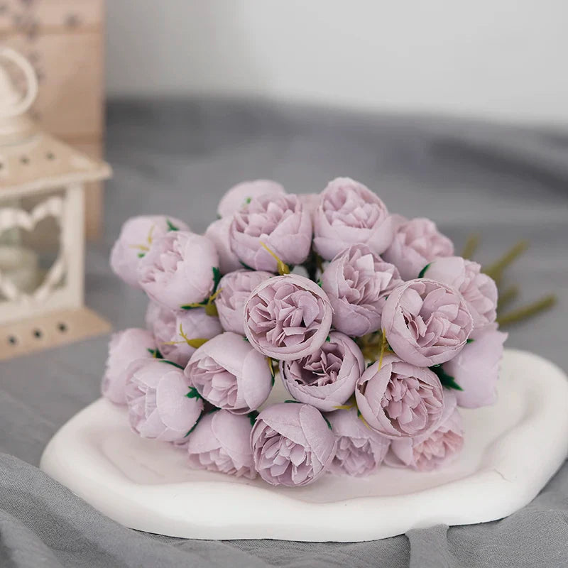 27 Heads Artificial Silk Pink Peony Rose Bouquet for Home Wedding Decoration