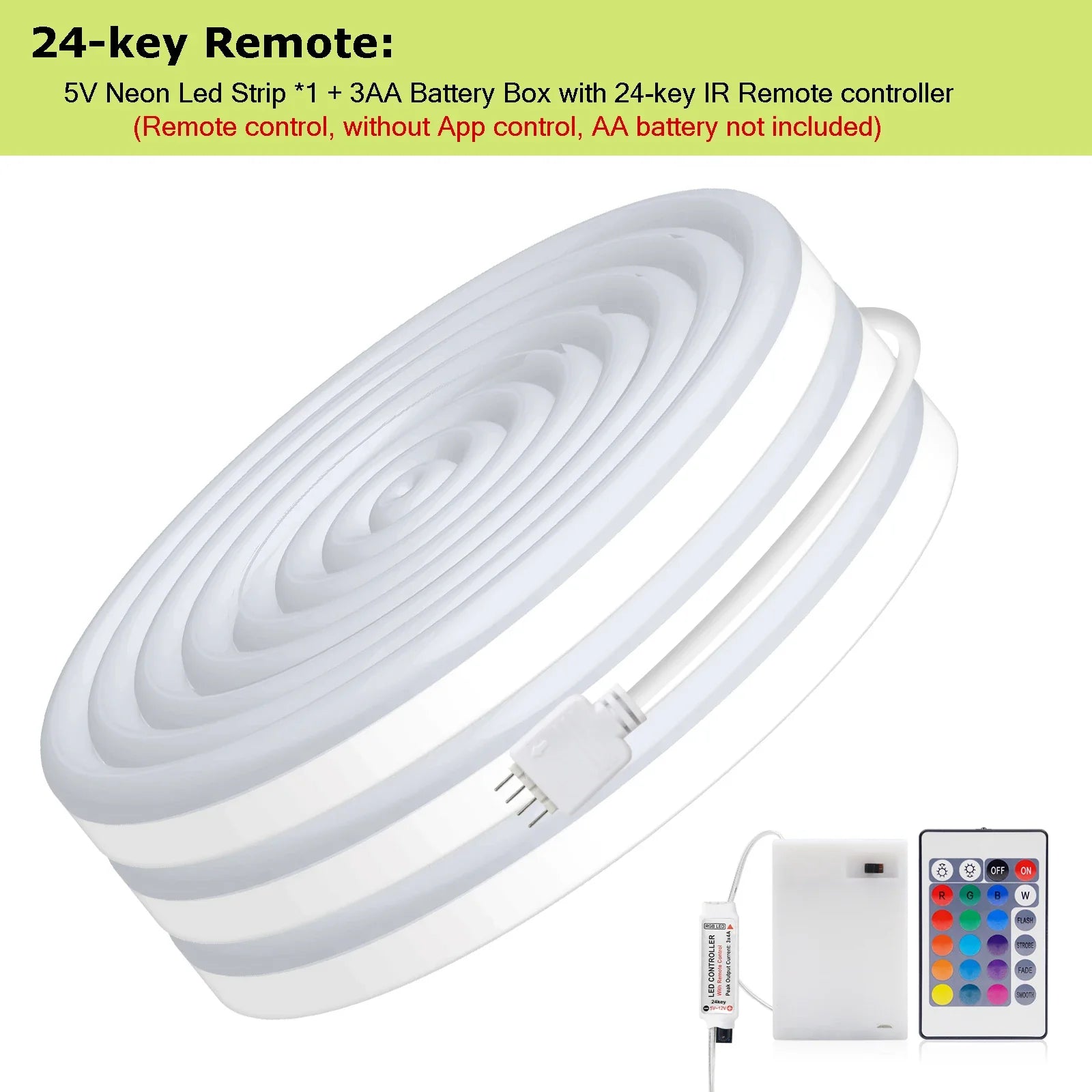 3AA Battery Box RGB Neon LED Strip Light – 5V 108 LEDs/M Waterproof Flexible Neon Strip with Bluetooth & Remote Control