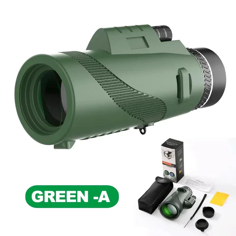 80x100 Monocular Telescope with Tripod & Phone Clip – High Magnification Outdoor Camping & Hiking Telescope