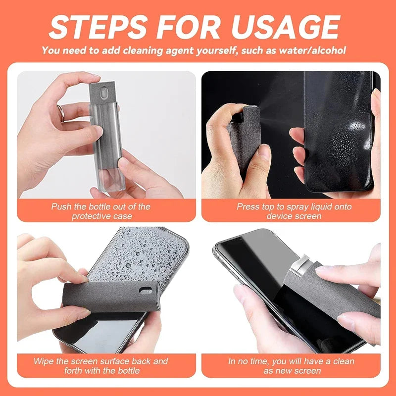 2in1 Microfiber Screen Cleaner Spray Bottle Set Mobile Phone Ipad Computer Microfiber Cloth Wipe Iphone Cleaning Glasses Wipes