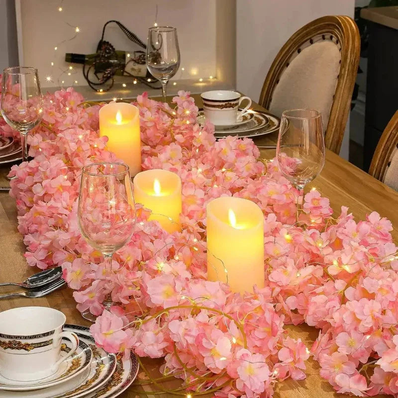 200cM 20LEDs Cherry Blossom Light Garland Artificial Flower Vines Fairy Lights for Bedroom Wedding Party Holiday Decoration