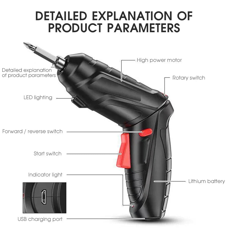 3.6V Cordless Electric Screwdriver – Mini Power Drill with 500mAh Lithium Battery for Household Repairs