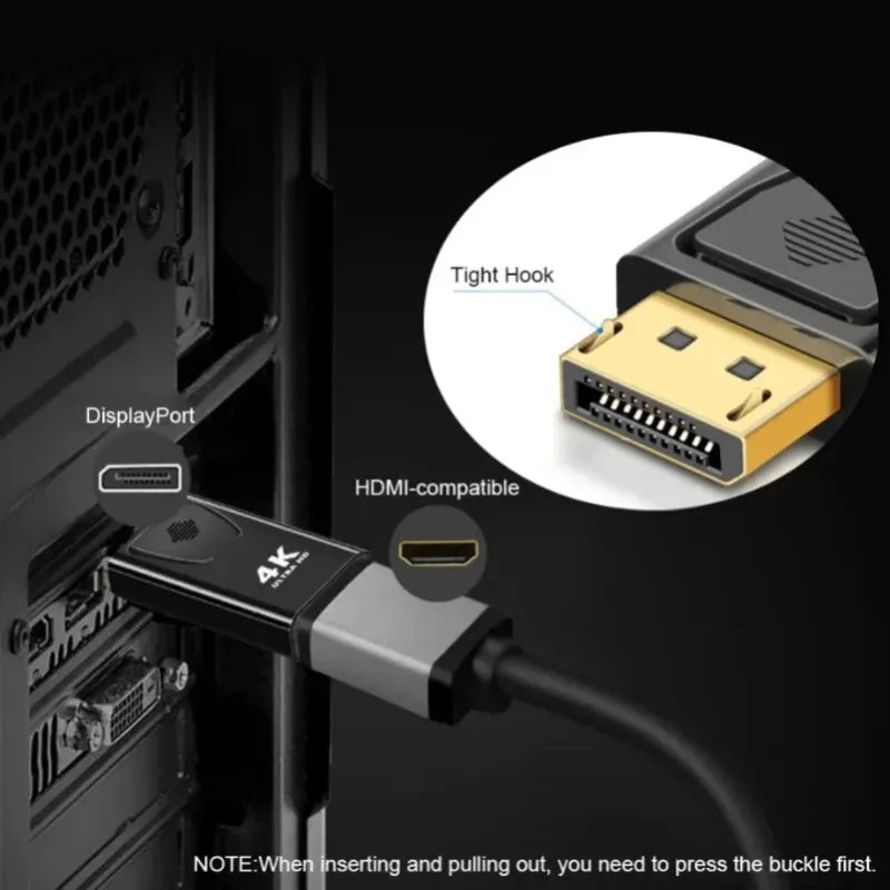 4K DisplayPort to HDMI-compatible  Adapter Cable 1080P DP to HDMI-compatible Video Audio Converter For PC TV Laptop Projector